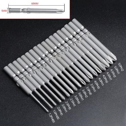 10pcs/lot 801 Electric Screwdriver bit 60mm Length Round Shank Magnetic Phillips Cross Screw driver Bits set PH00 PH0 PH1 PH2