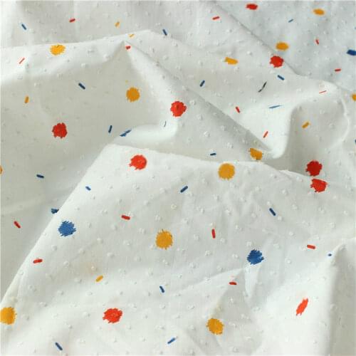 150x50cm White Botton Colorful Dots Cut Flower Printing Sewing Fabric DIY Childrens Clothing Womens Blouse Handmade Cloth