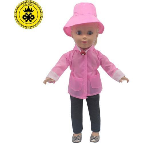 18 inch Girl Doll Clothes Pink Purple Raincoat + Hat Suits Doll Clothes for 18 inch Doll Accessories MG-501