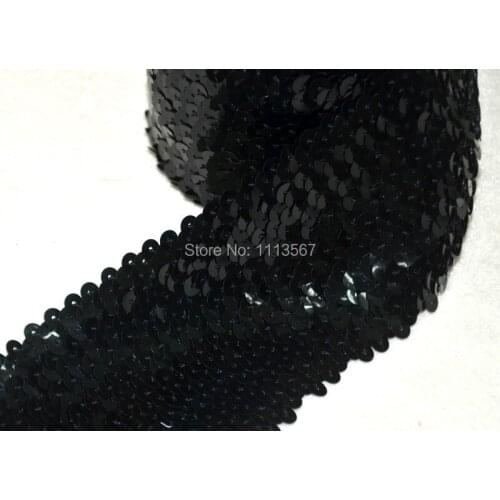 20 yard Black 8 Row Sequins Elastic Trim Beaded Trimming Elastic Stretch Sequin Sewing Trim T73
