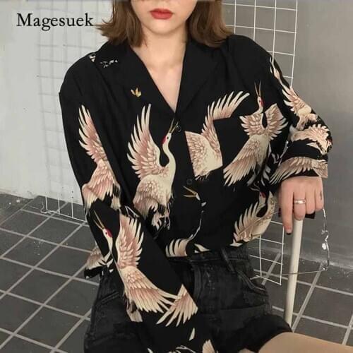 2020 Women Long Sleeve Shirts Vintage Printed Fashion Women Blouses Print Chiffon Blouse Women Ladies Loose Femme Top 0845
