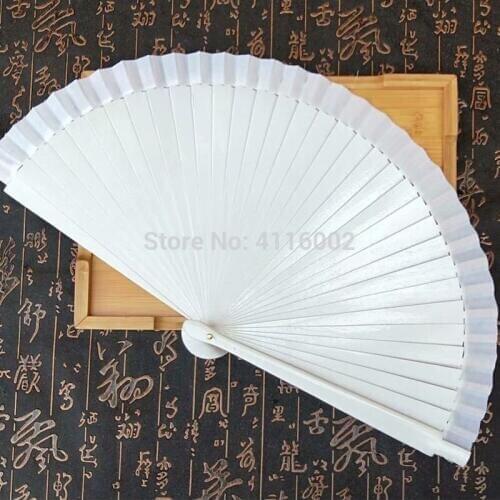 48pcs/lot Spanish Folding Hand Fan Wedding White Wooden Fan Summer Supplies Celebrity Bridal Shower Party Favors