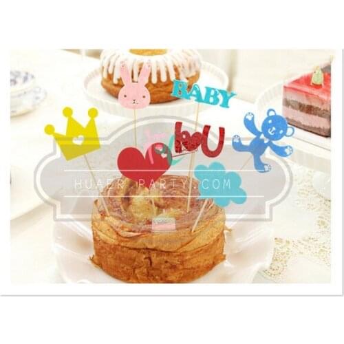 7 pcs/felt fabric cake toppers/ Cupcake picks/heart bear crown toppers/for kids boys girls party/pd062