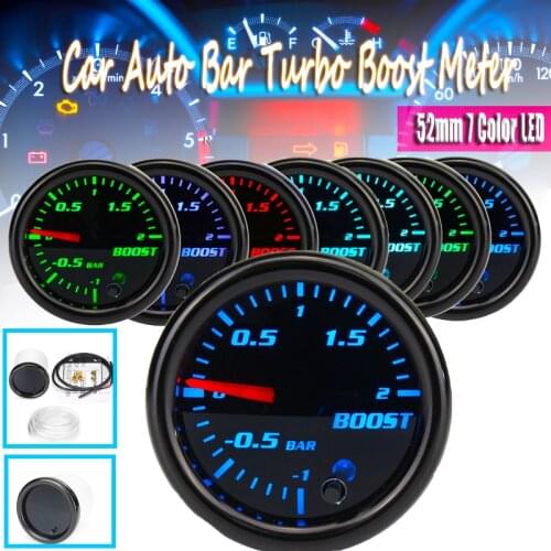 12V 2" Car Auto Bar Turbo Boost Meter 52mm 7 Color LED Smoke Face -1~2 Bar Vacuum Press Gauge Meter With Sensor And Holder