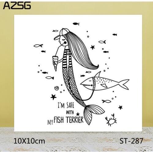 AZSG Drinking Mermaid / Quiet Shark Clear Stamps/Seals For DIY Scrapbooking/Card Making/Album Decorative Silicone Stamp Crafts