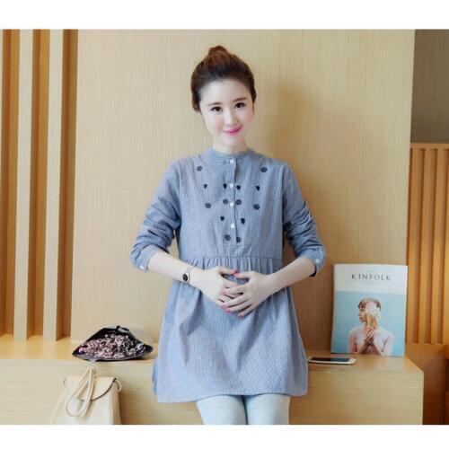 Envsoll 2020 Korean Maternity Blouse Maternity Clothes for Pregnant Women Shirt Striped Loose Long-sleeve Pregnancy Tops Gravida