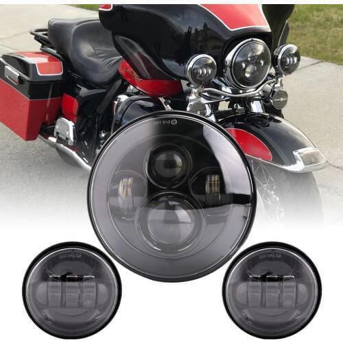 For Motorcycle Light Electra Glide Softail Fat Boy Touring 7 Inch Motor LED Headlight with 4.5 Inch Fog Lamps