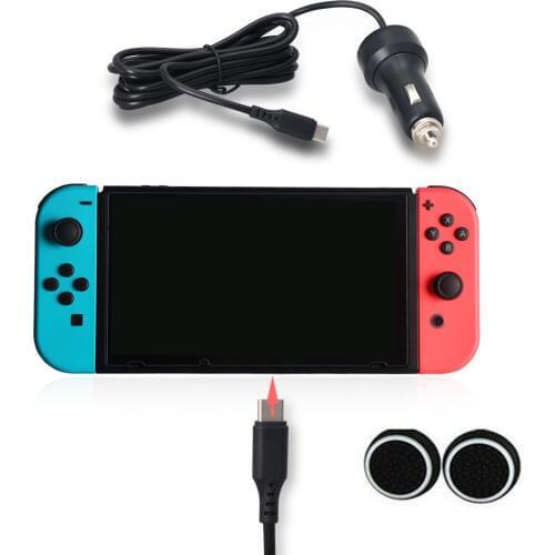 For Nintend Switch NS Mini Portable Travel Car Charger Adapter 8 Feet USB Type C Port 5V 2.4A Allume Cigare Charging with 2 Caps