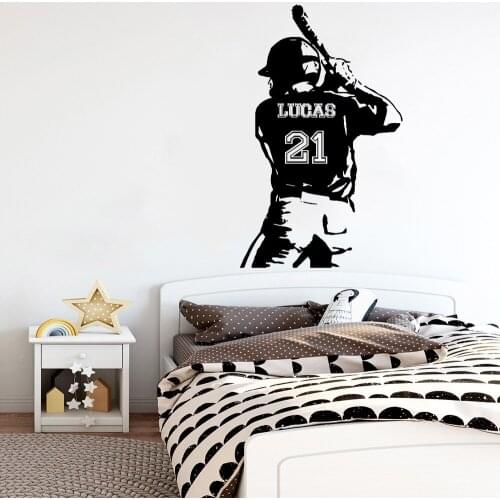 Personalized Name Wall Decals Boys Kids Bedroom Home Decor Custom Baseball Player Name Number Vinyl Removable Stickers Z754