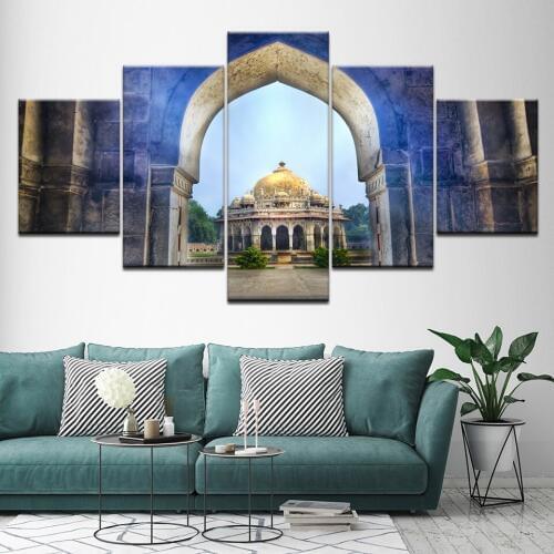 Canvas Painting Isa Khans Tomb Temple Delhi India 5 Pieces Painting Modular Wallpapers Poster Print for living room Home Decor