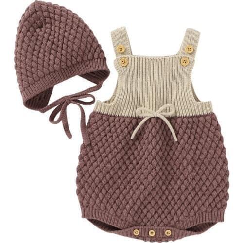 Newborn Baby Bodysuits Cute Sleeveless Knitted Infant Girls Body Tops Caps 2pcs Outfits Set Autumn Winter Toddler Kids Jumpsuits