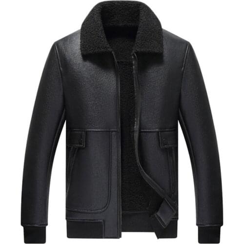 Autumn Winter Leather Jacket Men New Business Casual Faux Lamb Fur Leather Jacket Men Loose Warm Coat chaqueta cuero hombre