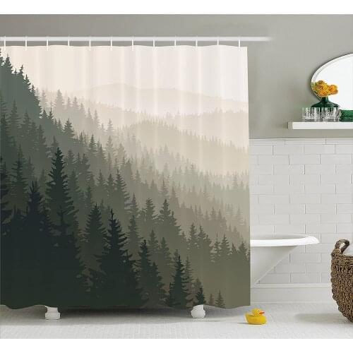 Forest Shower Curtain Northern Parts of The World with Coniferous Trees Scandinavian Woodland Waterproof Polyester Bath Curtains