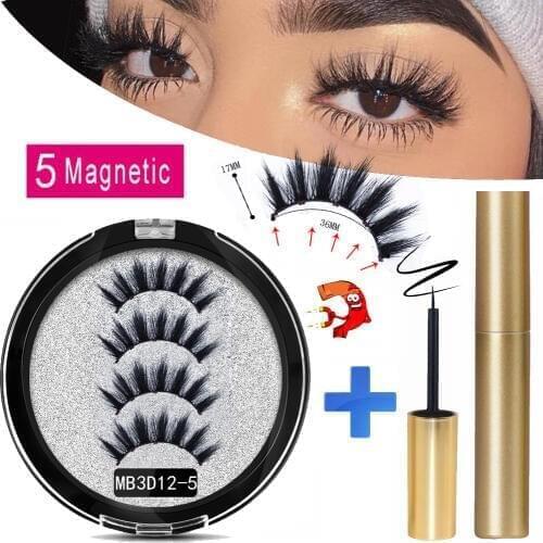 MB 2020 Long Magnetic Eyelashes 5 Magnet False Eyelashes Makeup Extension 3D Mink Lashes faux cils magnetique naturel + Tweezers