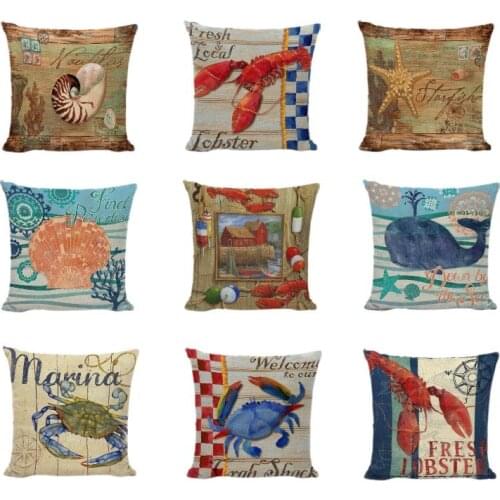 Ocean Style Sea Turtle Print Square Cotton Linen Octopus Seashell Sofa Throw Cushion Cover Nautical Home Decorative Pillow Cases