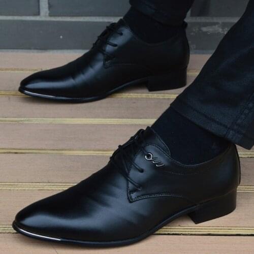 Men Leather Shoes Fashion Casual Formal Business Dress Shoes Black Wedding Shoes Pointed Toe Oxfords Shoes Man Zapatos Hombre