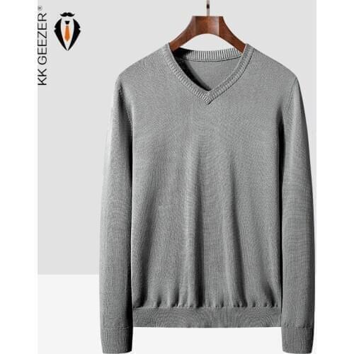 Mens Sweater V-Neck Oversize Slim Fit Autumn Winter Pullover 100% Cotton 2020 Warm Knittwear Pullovers M-3XL Vintage Fashion