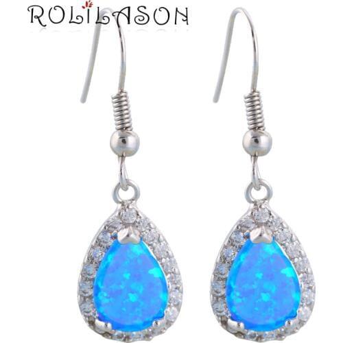 Top quality Classic gifts Wholesale & Retail Blue Fire Opal Silver Stamped Dangle Earrings Fashion Opal Jewelry OE134