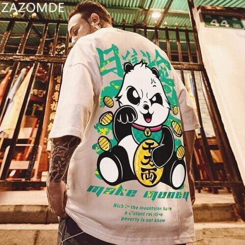 ZAZOMDE 2021 New Chinese Style Men T-Shirts Summer Lucky Panda Printed Short Sleeve T shirts Hip Hop Casual Tops Tees Streetwear