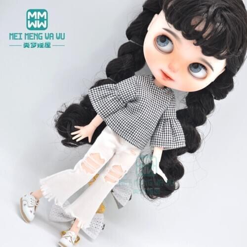 Blyth doll Clothes Check shirt, overalls, T-shirt for Blyth Azone OB23 OB24 1/6 doll accessories