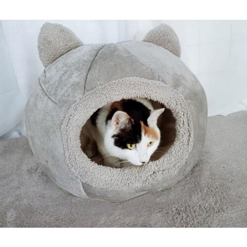 2-in-1 Foldable Cat Bed Kitten Cage Nest Indoor Cave House With Removable Soft Mat Kennel Winter Sleep Bag Washable Tent