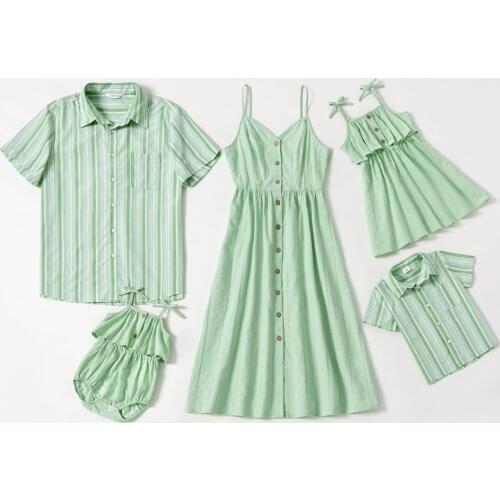 PatPat New Summer Mosaic Family Matching Cotton Sets(Solid Front Button Tank Dresses - Stripe Tops - Rompers )