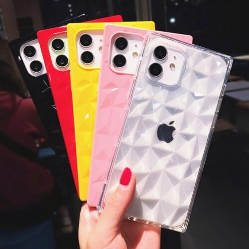 Square Diamond Transparent Phone Case For iPhone 12 Pro Max 11 X XS XR 7 8 Plus Mini SE 2020 Luxury Fashion Clear Soft TPU Cover