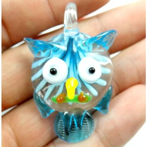 50*30MM Multi-Color Liuli Coloured Glaze Glass owl Pendant necklace LOOSE BEADS P57