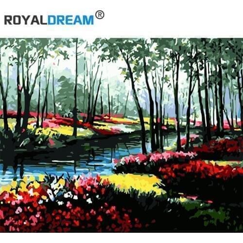 ROYALDREAM Flowers River Diy Digital Painting By Numbers Modern Wall Art Picture For Home Wall Artwork