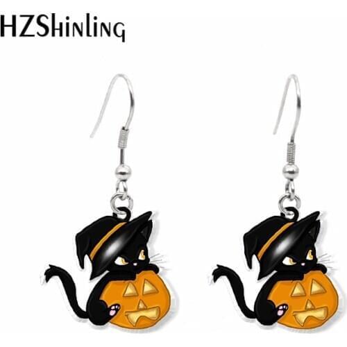 2020 New Cute Pumpkin Cat Earring Happy Halloween Acrylic Hook Earring Epoxy Earrings Handmade Jewelry