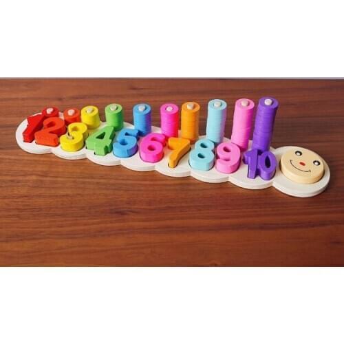 Cute Wooden Caterpillar Math Toys for Children Learning Numbers and Shapes Matching Early Educational Math Toy