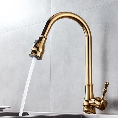 Modern Faucet Luxury Brass Gold Kitchen Faucet Rotatable Mixer Tap Single Sharp Handle Single Hole Hot&Cold Water