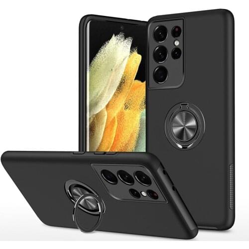 Slim Silicone Soft Protective Phone Cases With 360 Degrees Ring Holder Kickstand Car Mount Supported For Samsung S21 Ultra