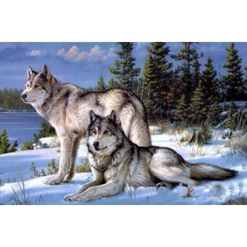 TOUOILP square full Diamond Painting Wolven Stel