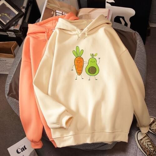 Female Cartoon Cute Avocado Graphic Hoodies Women Korean Streetwear Harajuku Oversized Couple Sweatshirt Hoody Ladies