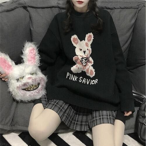 ZITY Autumn Winter Harajuku Bunny Knitting Sleeve Sweater Casual Long Women Tide Printed Sweater Loose Boyfriend Pullover G
