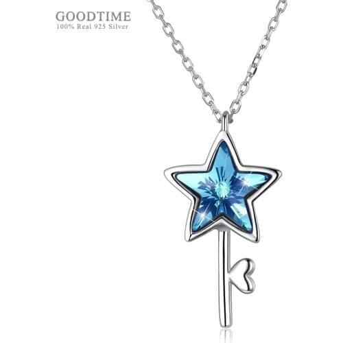 Women Necklace 925 Sterling Silver Jewelry Noble Crystal Star Pendant Chain Necklaces Gift Girl Valentines Day Dress Up