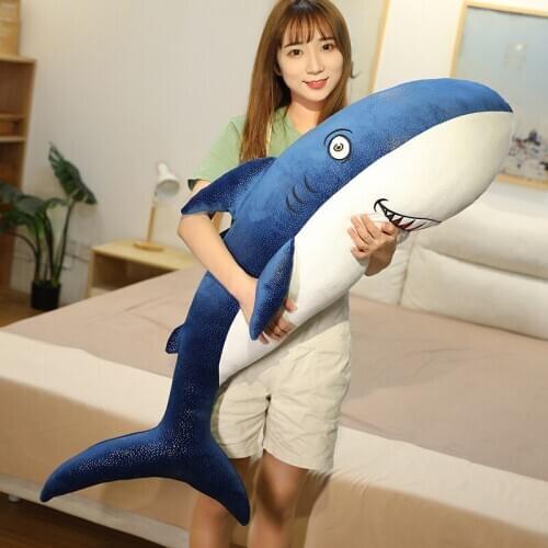 1pc 120CM Cartoon Smile Shark Plush Toys Stuffed Soft Ocean Animal Shark Pillow Dolls for Kids Boys Funny Sleeping Cushion Gifts
