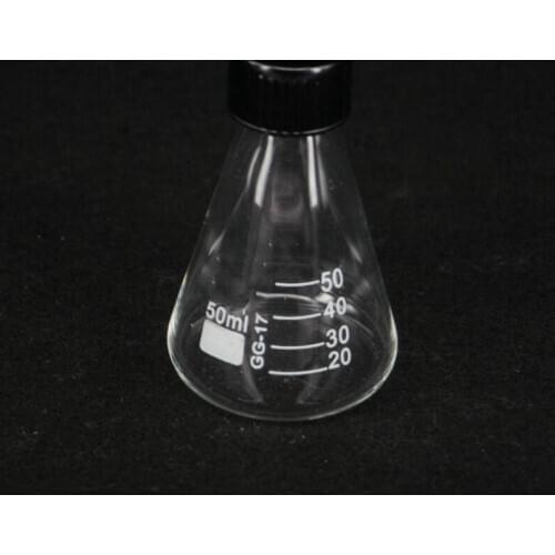 1pcs 50ml Glass Conical Erlenmeyer Narrow Mouth Screw Cap Flask Lab Glassware