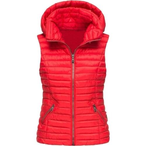2021 New Vest Coat Women Autumn Winter White Red Thick Warm Down Cotton Clothes Plus Size Slim Hooded Vest Cotton Jacket N1027