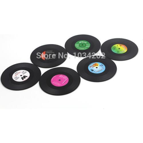 300pcs=50set New Fashion Spinning Retro Vinyl CD Record Drinks Coasters / Vinyl Coaster Cup Mat