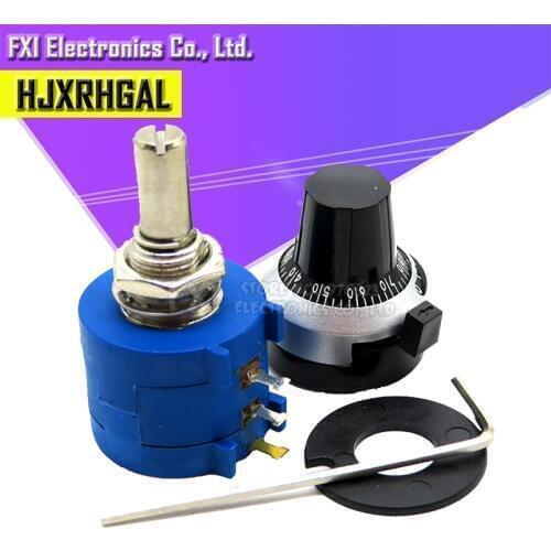 3590S-2 3590S Series Precision Multiturn Potentiometer 10 Ring Adjustable Resistor+1PCS Turns Counting Dial Rotary 6.35mm Knob