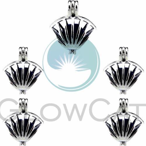5X Hollow Shell Pearl Cage Locket Pendants Aromatherapy Essential Oil Diffuser Locket For DIY Necklace Jewelry