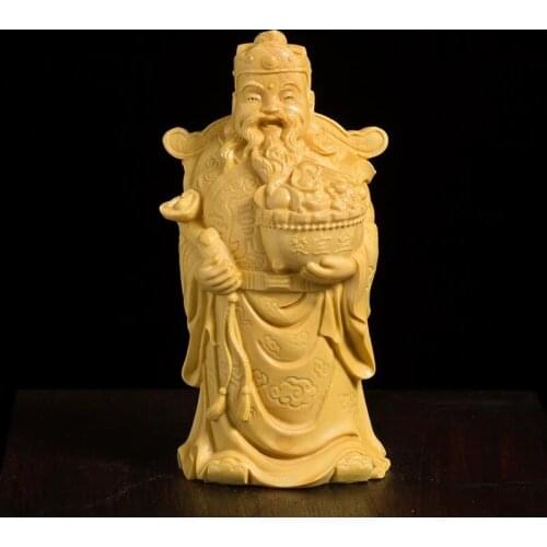 8cm God of Wealth Solid Wood Lucky Small Ornaments of Buddha CN(Origin) Statue Antique Home Decor Good Luck