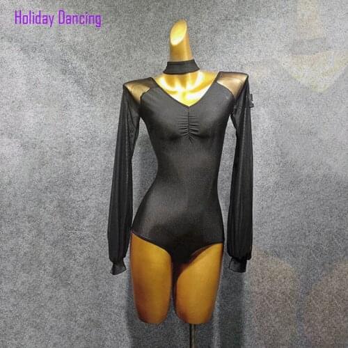 V Neck Long Sleeve Women Latin Dance Bodysuit Latin Dancing Tops Practise Tango Chacha Dancing Performamnce T028