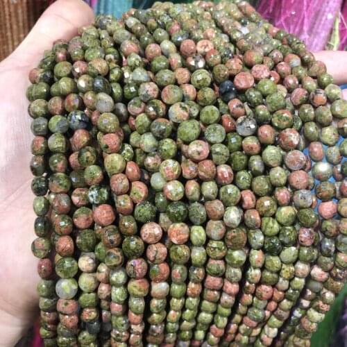 Natural Gem Stone Beads Faceted Unakite Oblate Shape Loose Beads for Jewelry Making DIY Necklace Bracelet Accessories 38cm