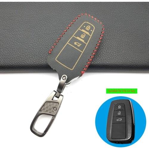 Genuine Leather Remote Car Keychain Key Cover Case For Toyota Camry CHR Prius Corolla RAV4 Prado 2017 2018 Remote 3 buttons