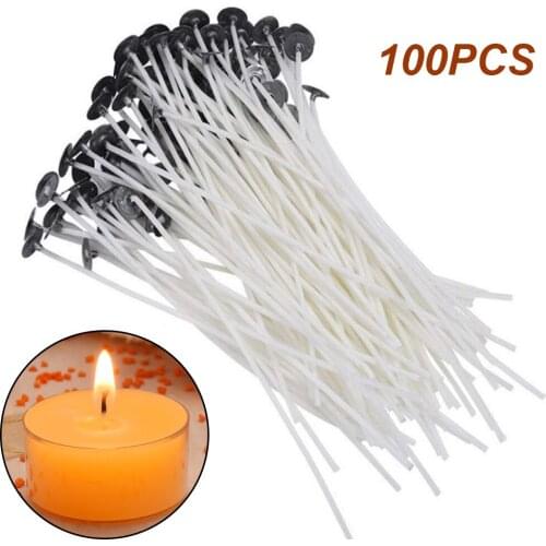 100Pcs Cotton Candle Wicks Smokeless Wax Pure Cotton Core DIY Candle Making Pre-waxed Wicks Christmas Candle Gift Party Supplies