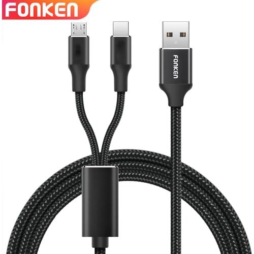 FONKEN 2 In 1 USB Cable Micro USB Type C Cable Charging For Phone 1.2m Android Mobile Quick Charger Cord Fast Charge Type-C Wire