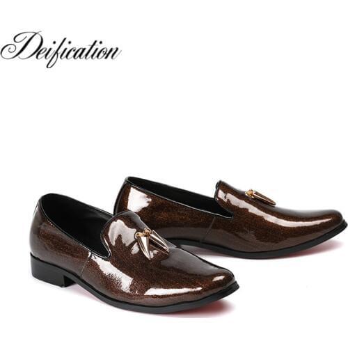 Deification Italian Shiny Leather Shoes mocasines hombre Elegant Slip On Causal loafers Party Wedding Dress Shoes Zapatos Hombre